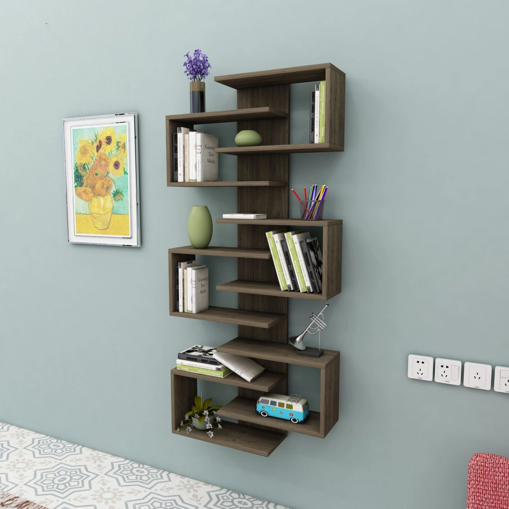 Biblioteca Trenzano, Libreria 11 Ripiani, 75x21x161h cm Marrone Noce