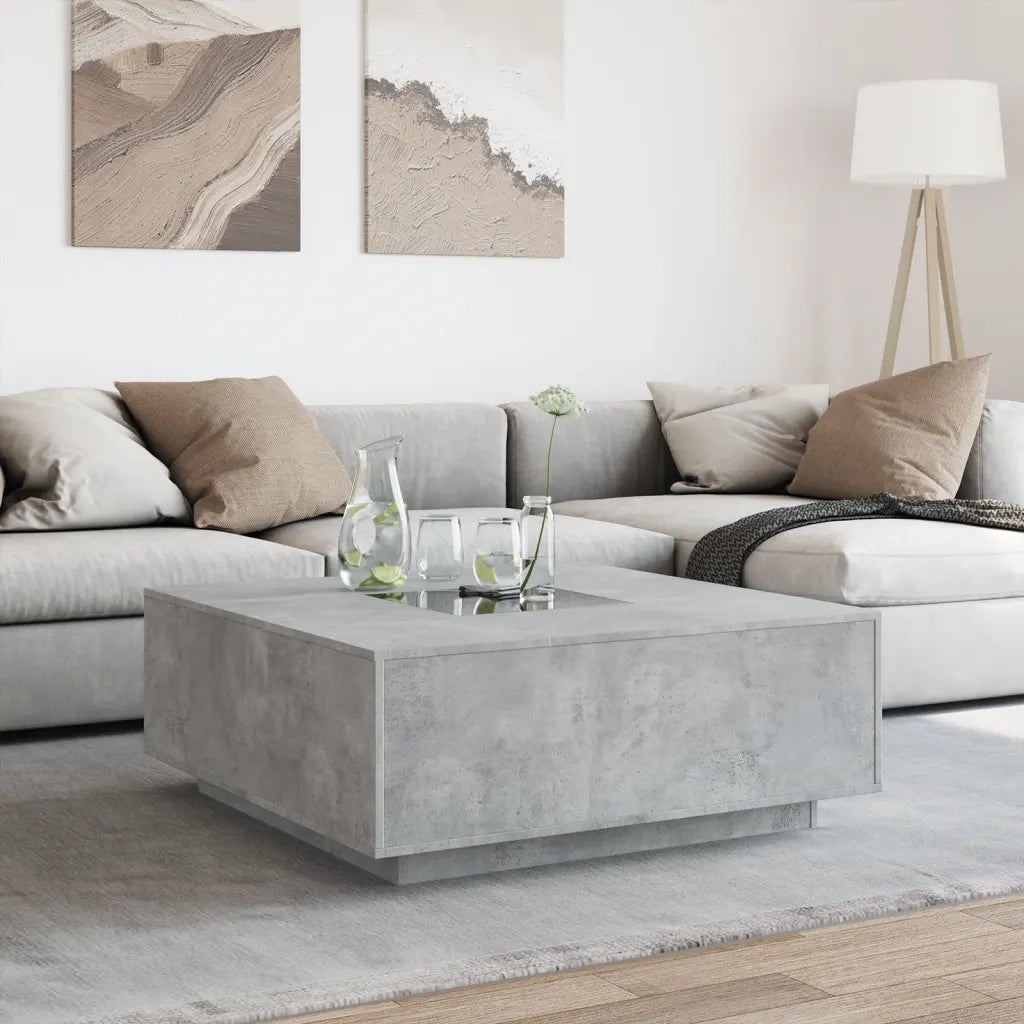 Tavolino Salotto con LED Infinity Grigio Cemento 100x100x40 cm