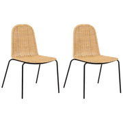 Set di 2 sedie da pranzo con seduta e schienale in rattan naturale e gambe in ferro, senza braccioli, in stile industriale boho