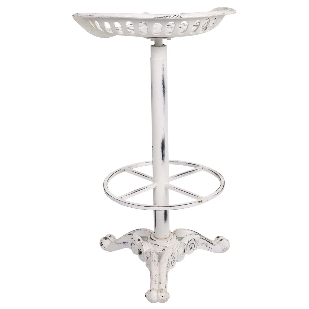 Sgabello in legno laccato bianco e metallo 44x34x80h