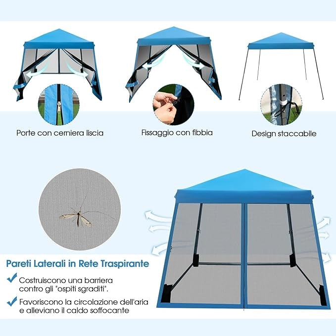 Gazebo Pop-up da Giardino 3 x 3 m, Tenda per Feste con Altezza Regolabile (237/255/246 cm), Gazebo Pieghevole da Esterno con Rete Impermeabile, per Campeggio, Giardino, Mercato (Blu)