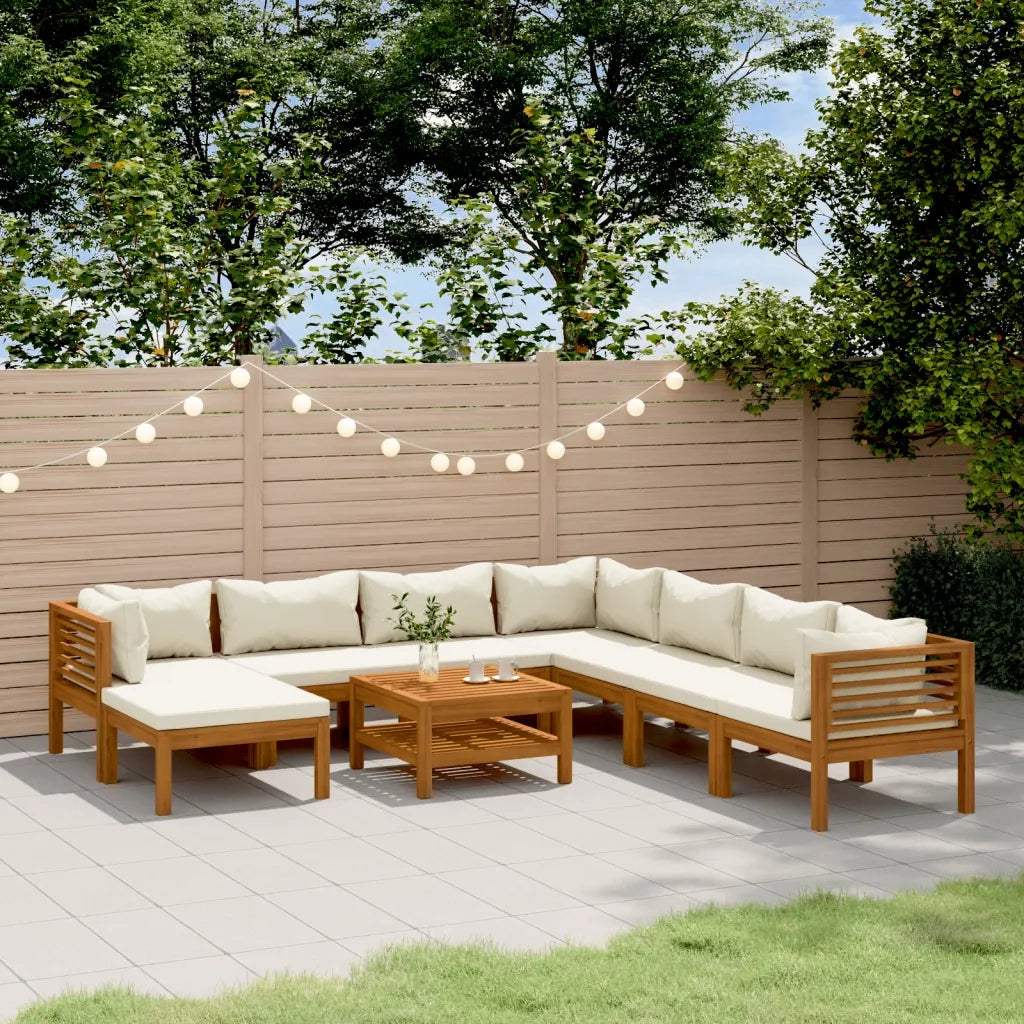 Set Divani da Giardino 9 pz con Cuscini Crema in Legno Acacia 3086945