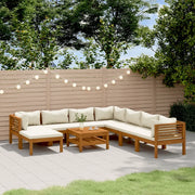 Set Divani da Giardino 9 pz con Cuscini Crema in Legno Acacia 3086945