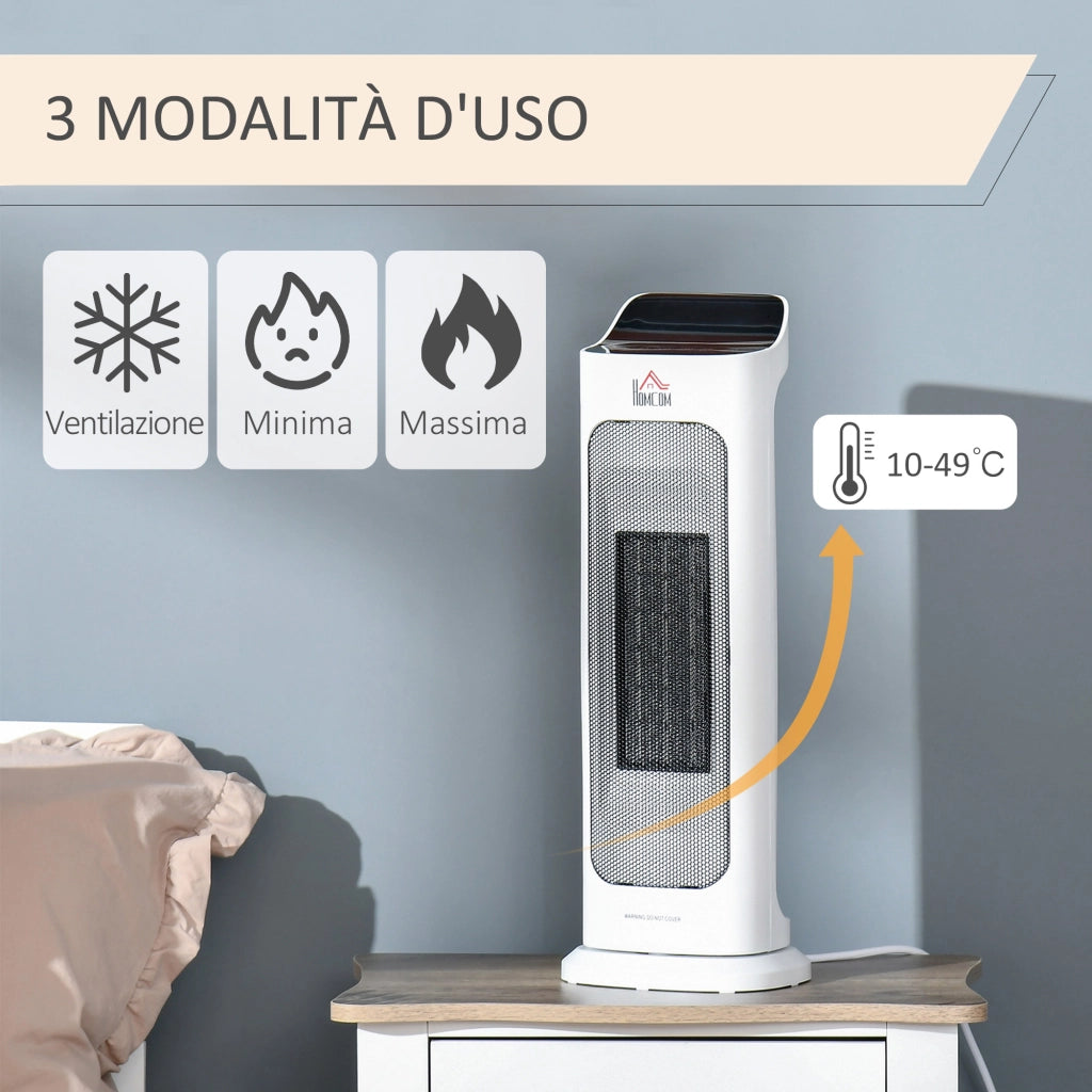 Easycomfort Stufetta Elettrica Oscillante con Telecomando, Temperatura Regolabile e Timer, Potenza 1000W/2000W, 17.6x13.7x50cm, Bianco