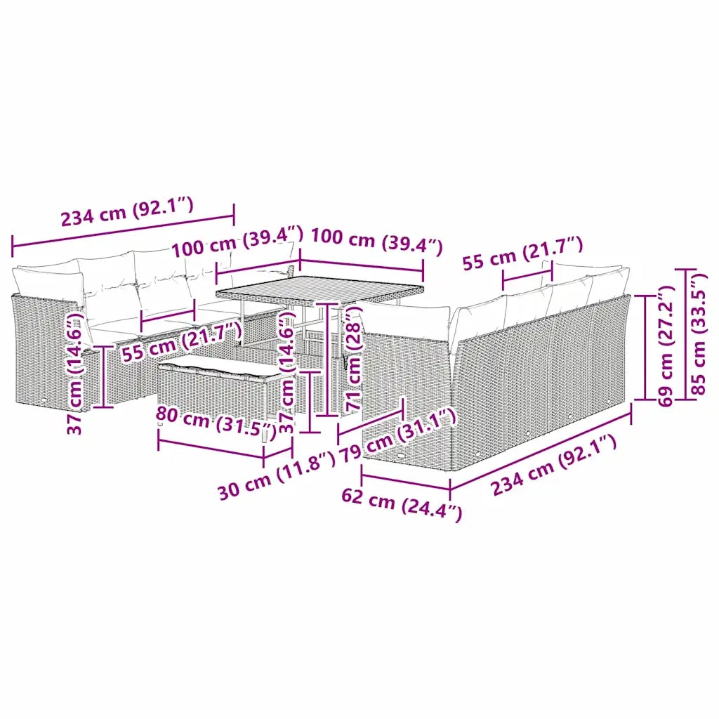 Set Divano da Giardino 11 pcs Beige polyrattan 3361467