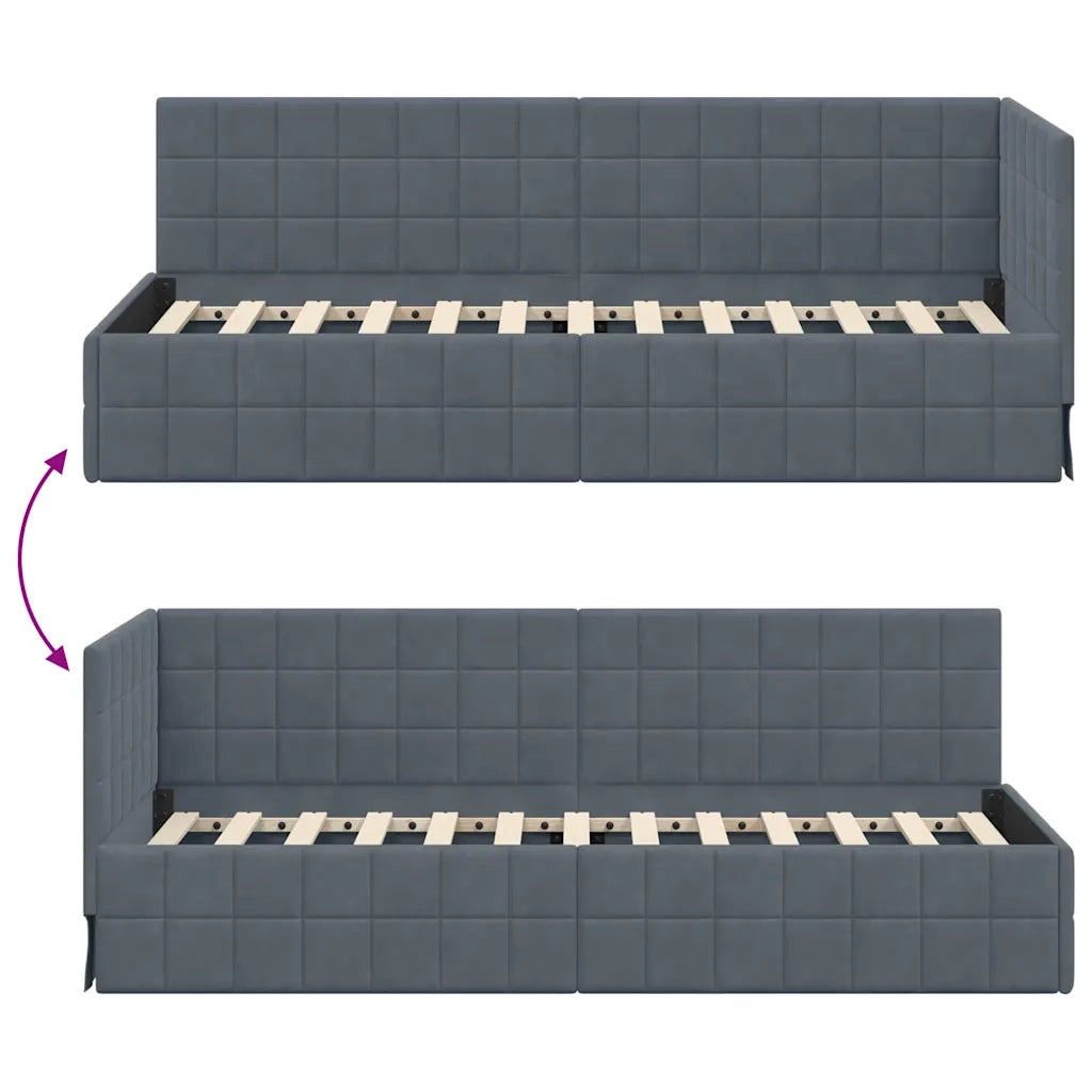 Letto singolo | Letto per adulti | Cornice del letto ad angolo Grigio scuro 80 cm x 200 cm Velluto