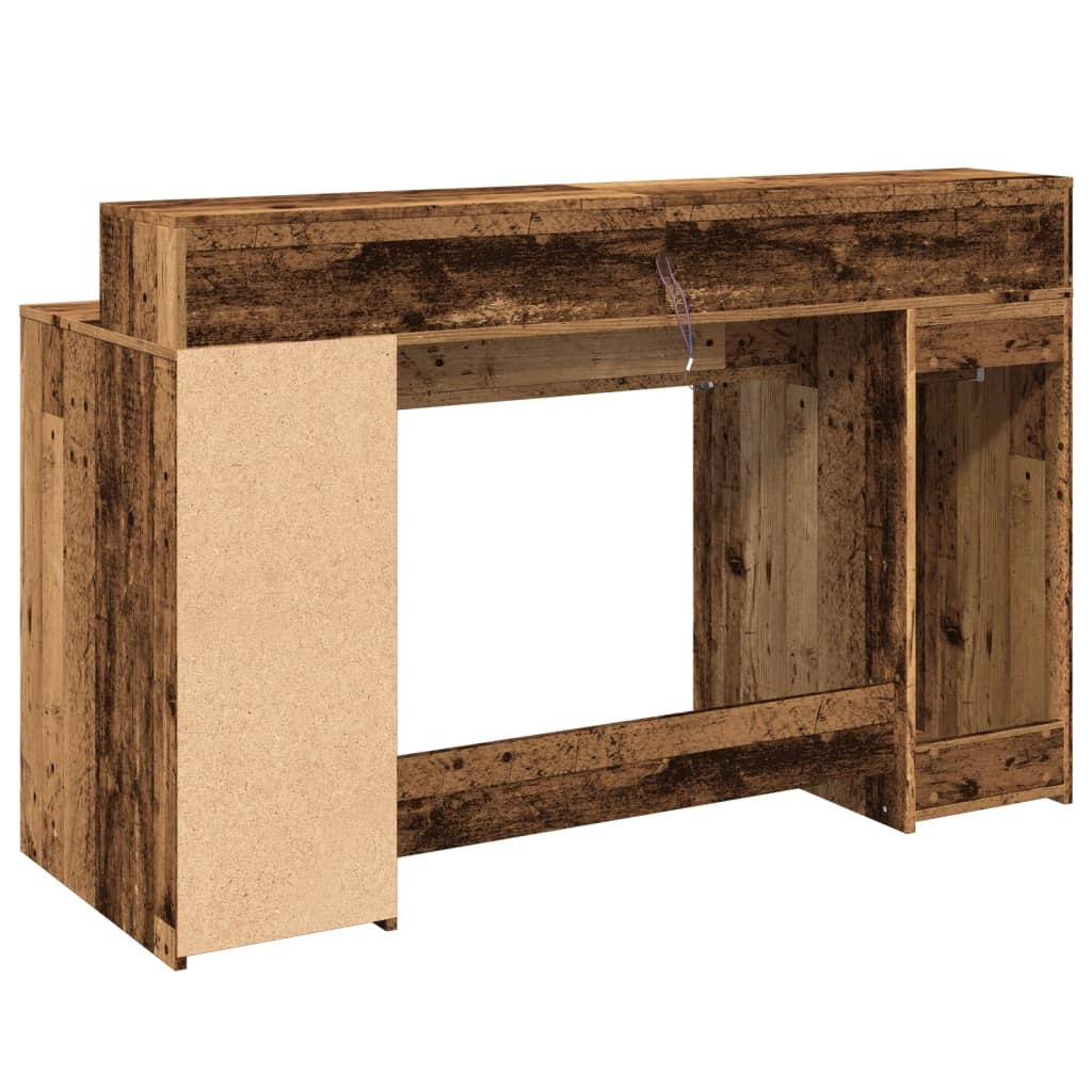 Scrivania tavolo postazione di lavoro mobile per computer studio con luci a LED legno vecchio legno ingegnerizzato marrone 02_0023435