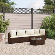 Set Divano da Giardino 5 pz con Cuscini Marrone in Polyrattan