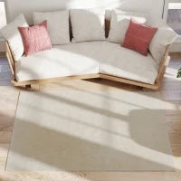 Tappeto Soggiorno 120x160 cm Lavabile in Lavatrice Pelo Lungo Stile Moderno Tappeto per Salotto Camera da Letto Crema