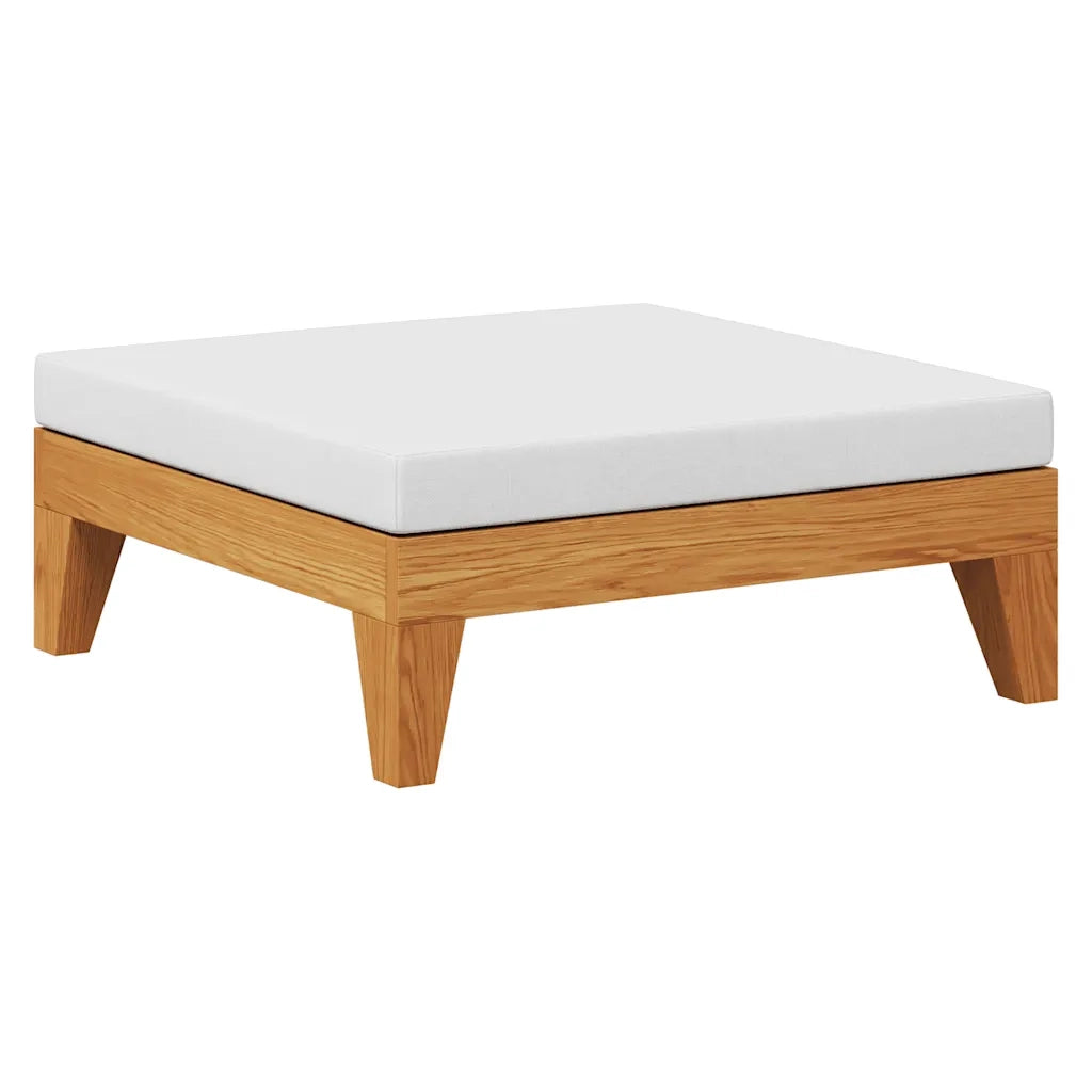 Poggiapiedi con Cuscino Bianco Crema in Massello d'Acacia 312152
