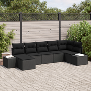 Set di divani da giardino a 7 pezzi con cuscini in polirattan nero
