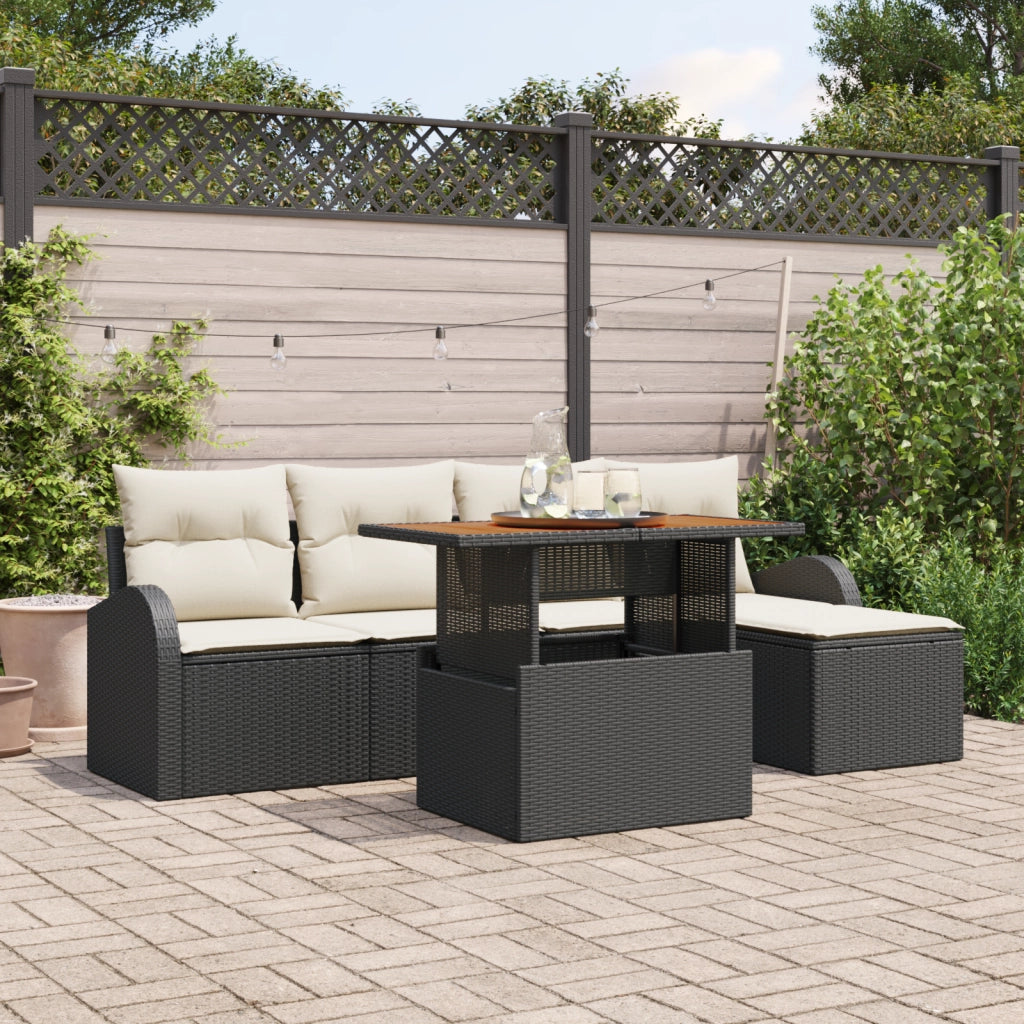 Set Divano da Giardino  6 Pezzi con Cuscini in Rattan Polimerico Nero
