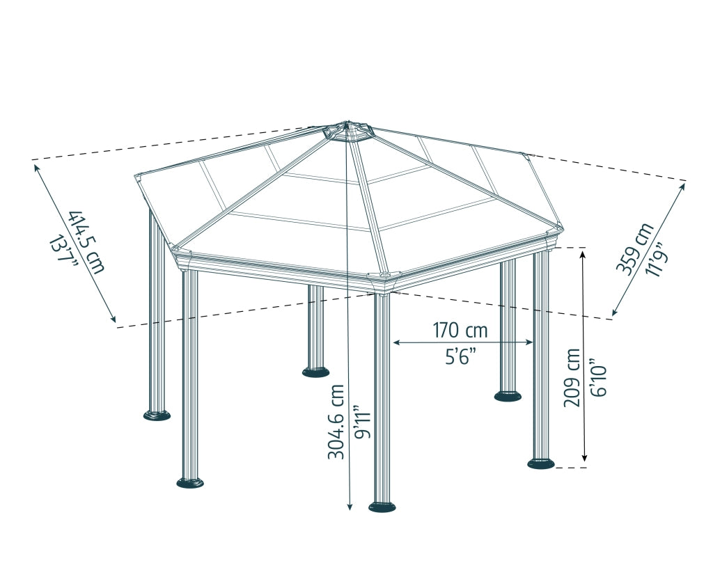 Gazebo Esagonale in Alluminio Roma 3.6X4 m