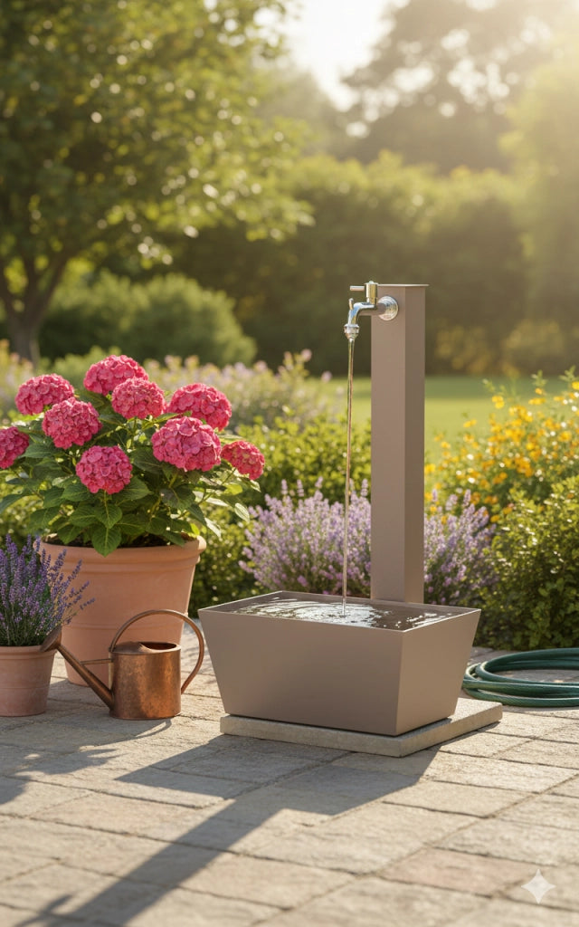 Fontana da Giardino con Rubinetto Vaschetta e Base Belfer 42/QVR Tortora