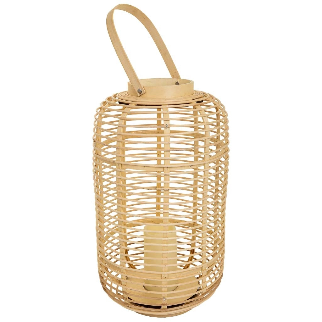 Lanterna portacandela con candelaLED in bambù e rattan marrone d29x48h