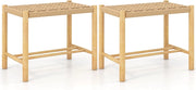 Set di 2 Sgabelli Intrecciata in Carta, Sgaballi Bassi da Soggiorno,Sgaballi Poggipiedi in Legno, Fino a 150 kg, 56 x 36 x 45 cm