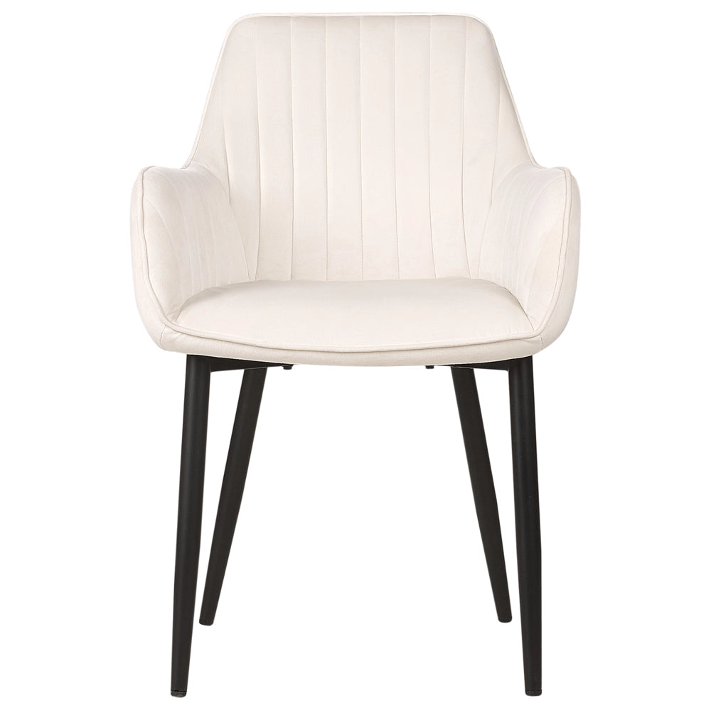 Set di 2 sedie da pranzo Braccioli in velluto bianco sporco Gambe in metallo Nero Retro Glam