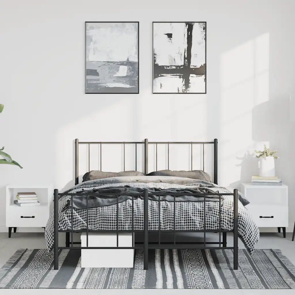 Giroletto con Testiera e Pediera-Struttura Letto Metallo Nero 135x190 cm 518006