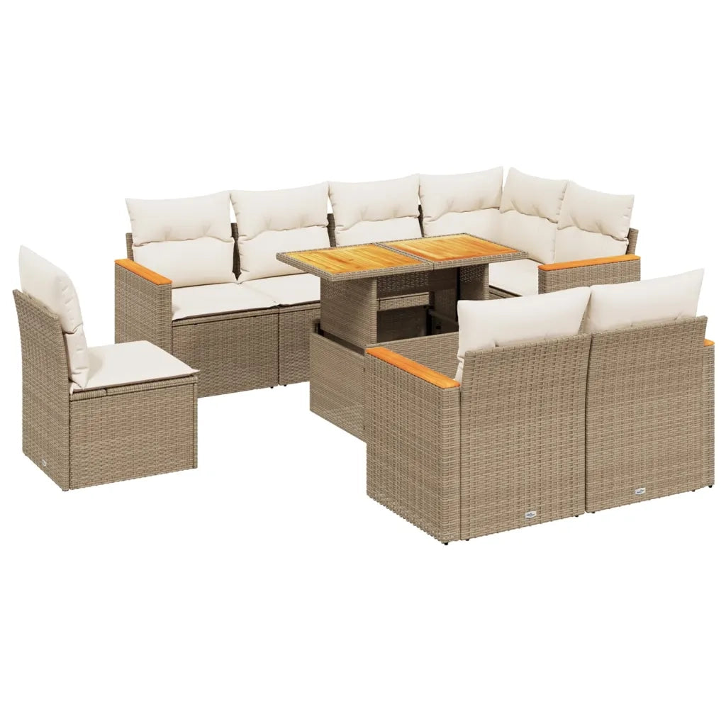 Set Divano da Giardino 9 pz con Cuscini Beige in Polyrattan 3273172