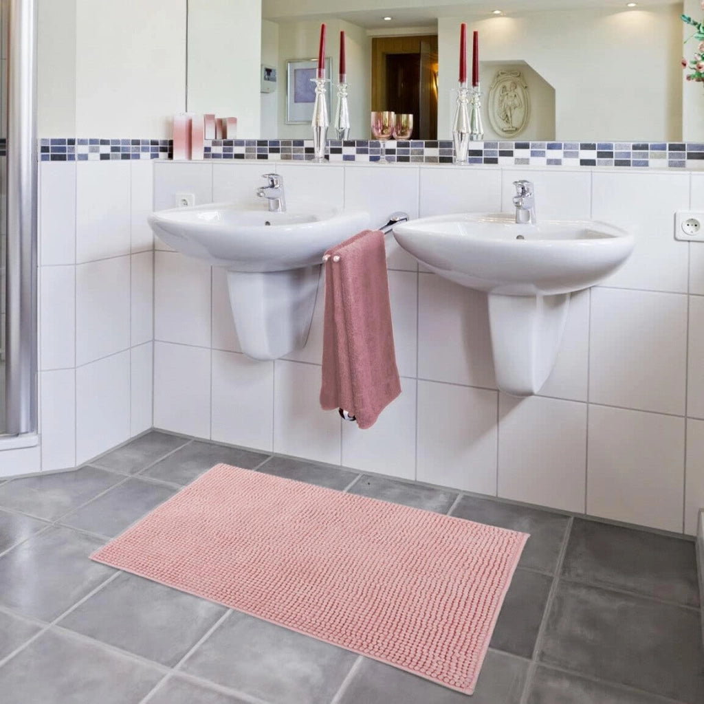 Tappeto Bagno Confortevole Scendiletto 55x110 cm Morbido Antiscivolo Pelo Lungo Rosa