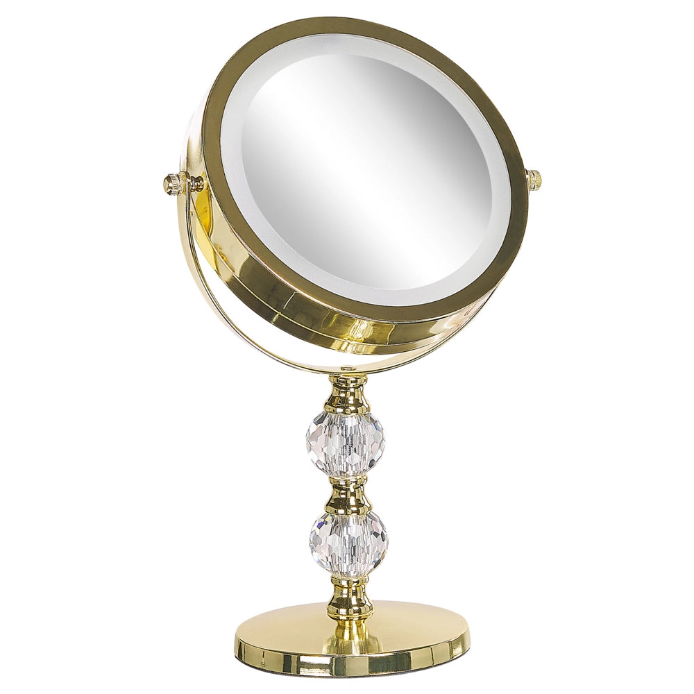 Specchio da tavolo double face per trucco a LED metallo dorato ø 13 cm 1x / 5x