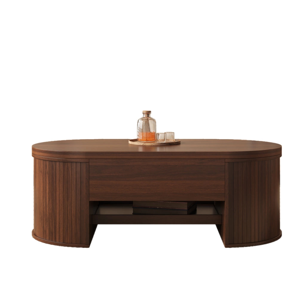 Tavolino da caffè alzabile con piano sollevabile e vano interno - per soggiorno - 110×55.5×40 cm - in MDF - noce