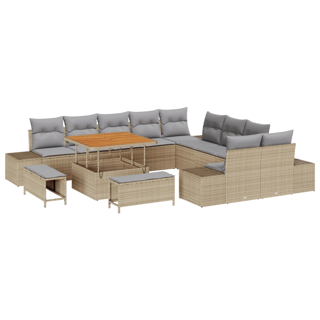 Set di Divani da Giardino  da 13 Pezzi con Cuscini Beige Polyrattan Acacia