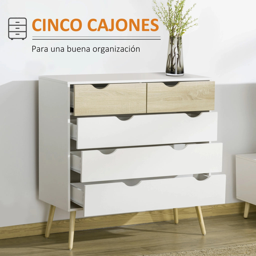 Cassettiera con 5 Cassetti ¨C Xylo ¨C Legno Bianco e Rovere 99x39x101 cm