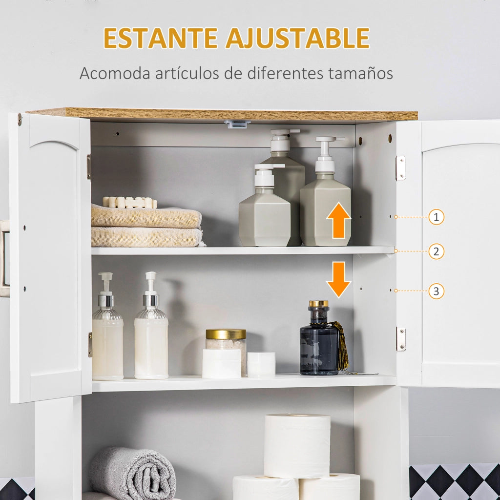 Mobiletto Alto per Lavatrice con Ripiano Aggiustabile sopra WC ¨C Zephmum ¨C Bianco 64x22x165 cm