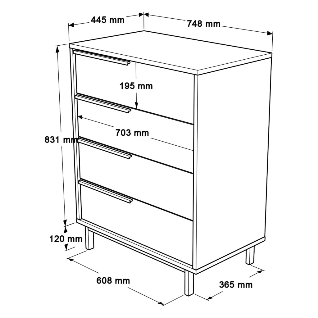 Lusevera, Cassettiera 4 Cassetti, 75x45x95h cm Marrone Rovere