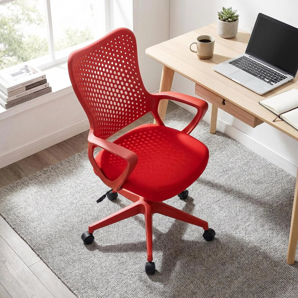 Sedia da Ufficio Ergonomica, con Schienale Reclinabile, Regolabile in Altezza, Sedia Scrivania con Seduta Girevole 360°e Ruote per Ufficio, Studio e Soggiorno, Portata 150 kg (Rosso)