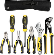 Set di combinazione a 7 pezzi da 10 pollici con testa a gabbia da 202 cm, chiave a vite regolabile, set di chiavi a vite e kit di attrezzi da manutenzione con cassetta di attrezzi.