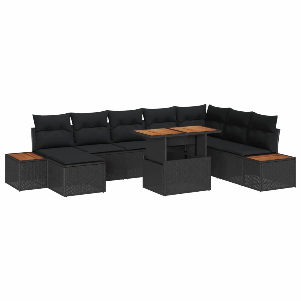 Set da Pranzo per Giardino con cuscino 9 pcs Nero e Marrone 3350095