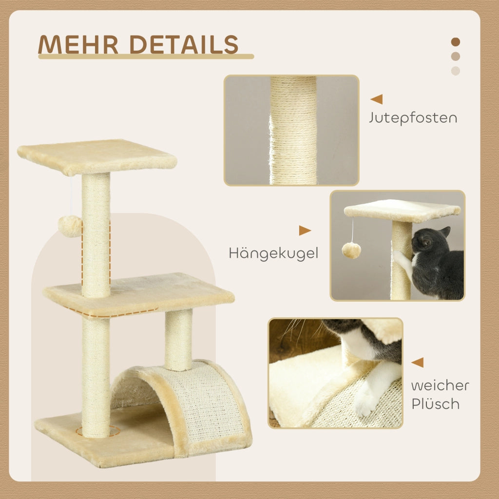 Albero tiragraffi per gatti con palle di peluche, tronchi di sisal, piattaforma, tavola graffiante ¨C zephmum ¨C 72 cm crema bianco