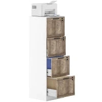 Armadio per Ufficio a 4 Cassetti con 2 Serrature e Barra Portadocumenti A4, in Legno, 39,4x40x129 cm, Bianco e Legno