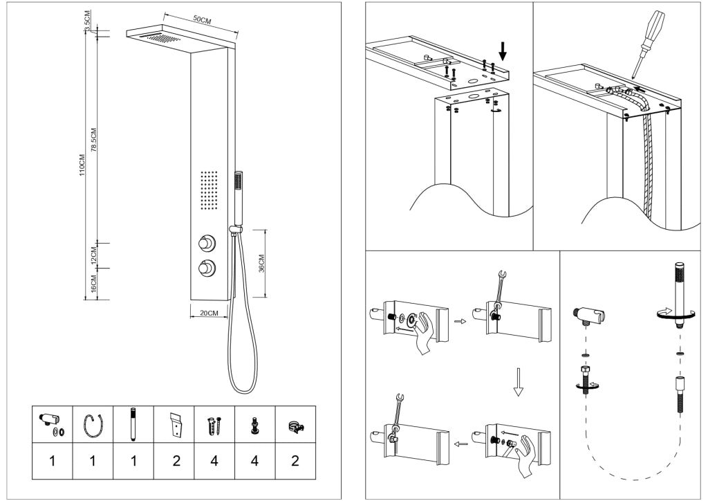 Colonna doccia attrezzata fresh in acciaio inox con cascata bagno h115xl20xp50 *** finitura- spazzolato, confezione 1