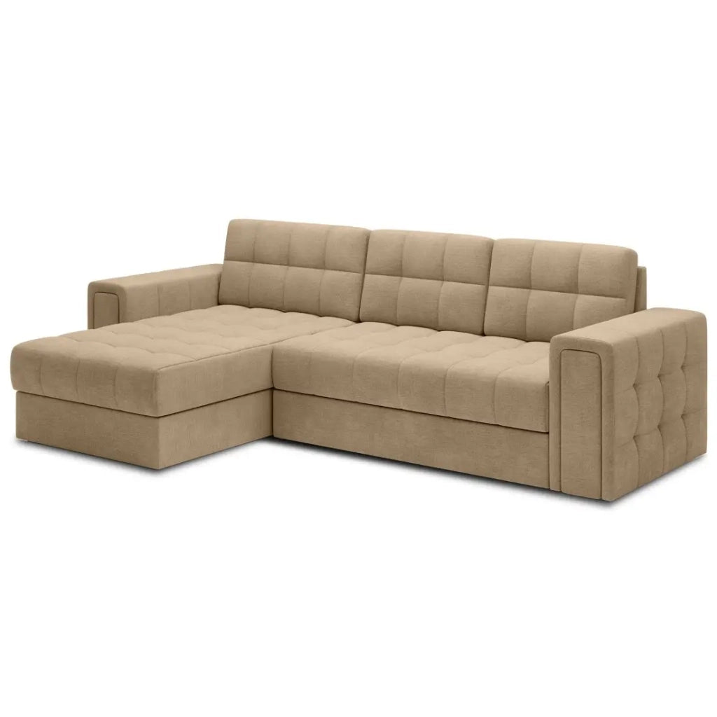 Divano angolare convertibile KAPITARA beige reversibile con vano contenitore