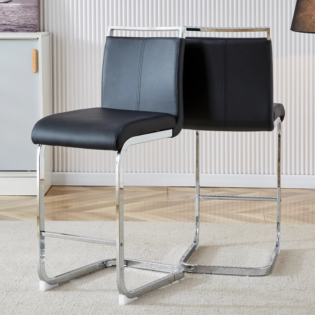 Sgabello da bar set di 2 con struttura stabile e poggiapiedi in PU e metallo nero e argento 61,5 × 32,0 × 43,0 cm