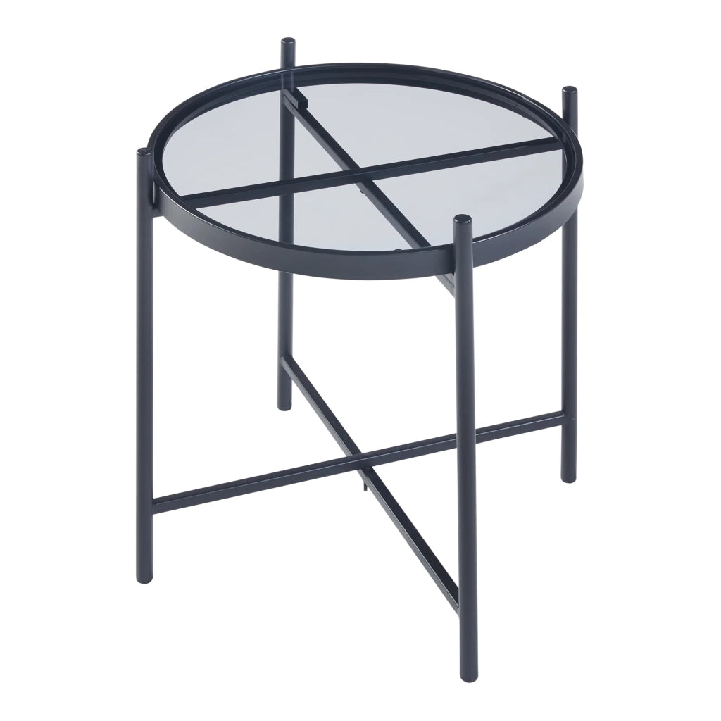 Tavolino rotondo con vetro temperato 46 ​​x 42 cm struttura in metallo nero 03_0010954