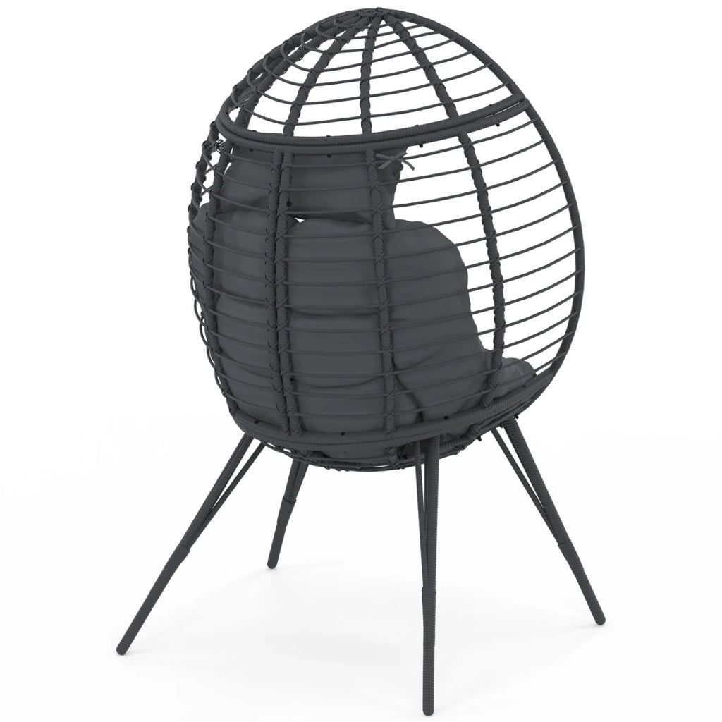 IDMarket - Poltrona Egg con base traforata effetto rattan grigio e cuscino grigio