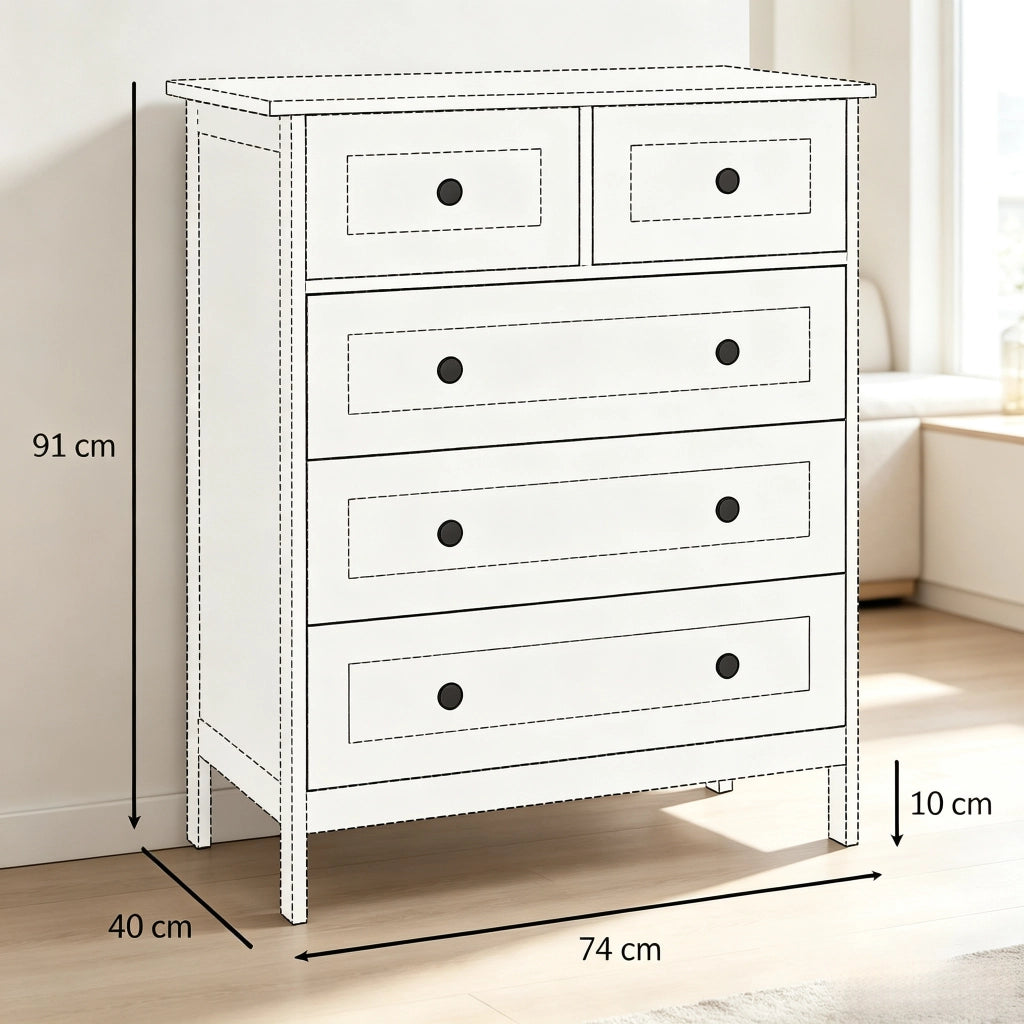 CASSETTIERA 5 cassetti 74x40x91 cm bianco MDF e truciolare