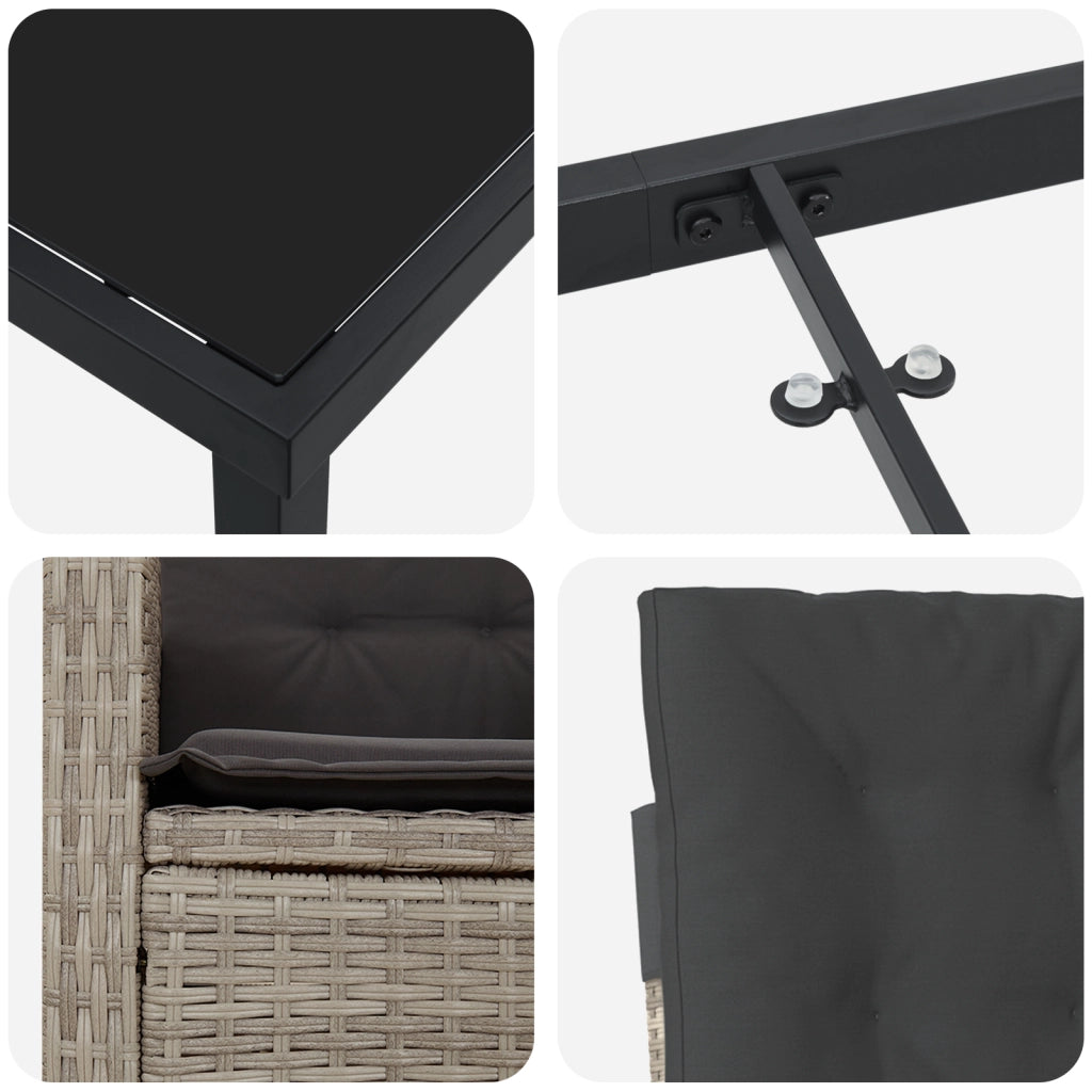 Set da Pranzo da Giardino 7 Pezzi con Cuscini Grigio Chiaro Rattan Poliestere