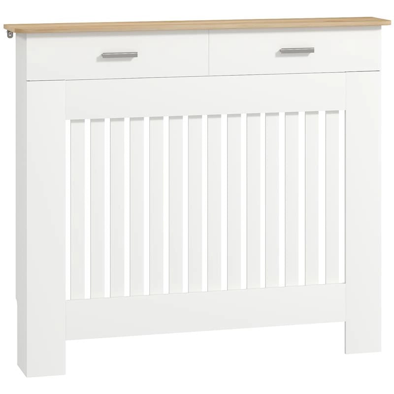 COPRITERMOSIFONE A DOGHE ANTIRIBALTAMENTO CON CASSETTO PORTAOGGETTI IN LEGNO 112X19X97 CM BIANCO