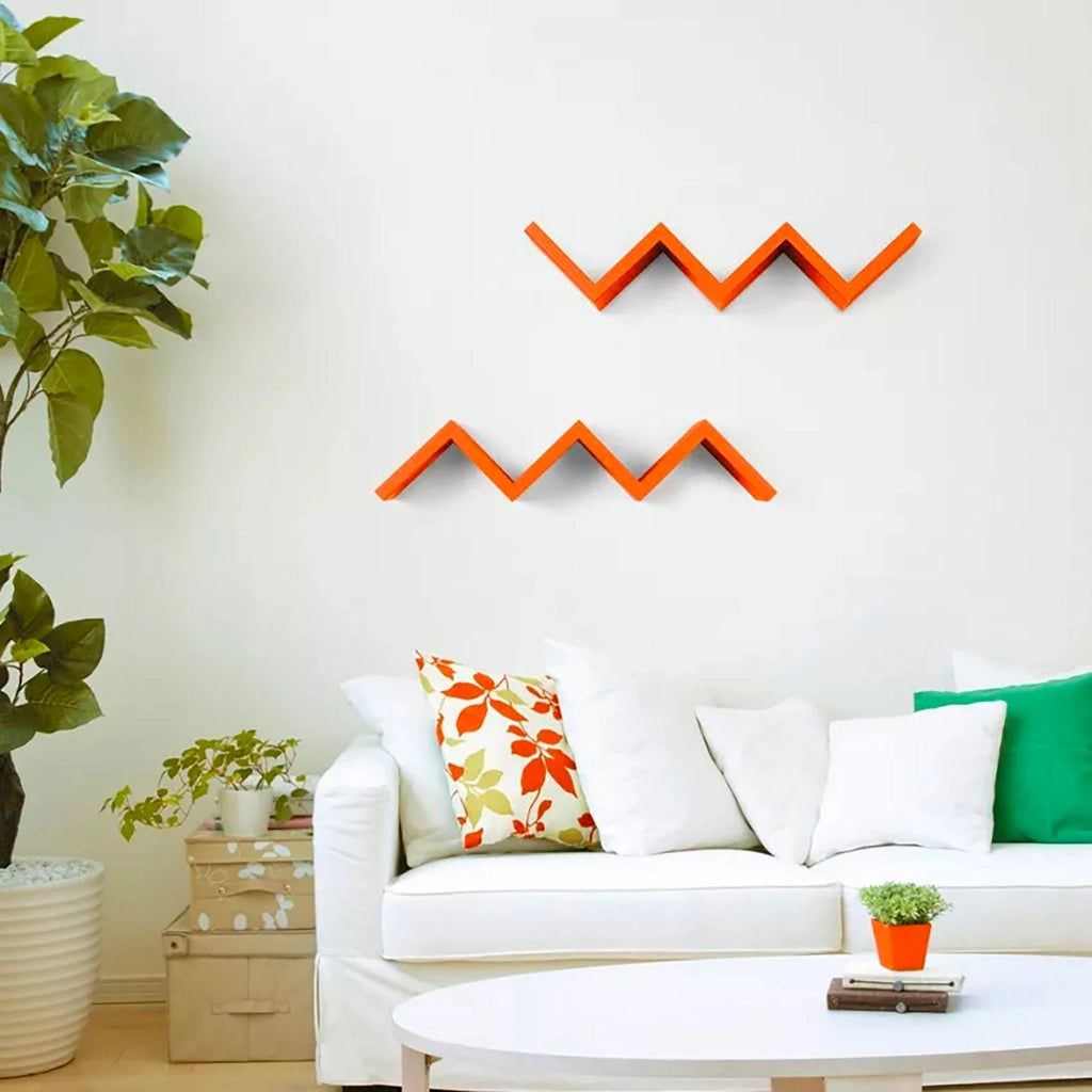 Mensola da Parete Libreria Zigzag 56x15,5 cm in Fibra di Legno Saetta Noce