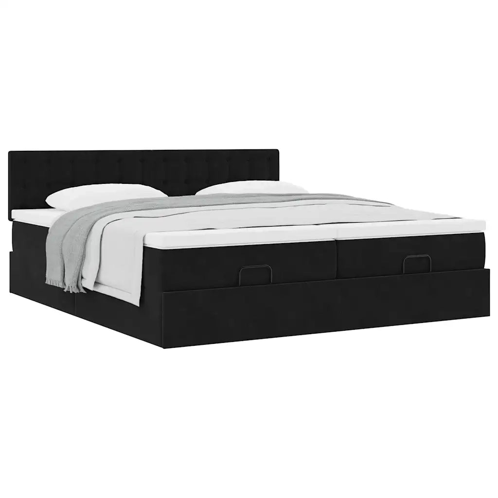Struttura Letto Pouf con Materassi Nero 180x200 cm in Velluto
