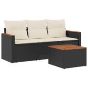 Set Divani da Giardino 4 pz | Set Salotto da Giardino con Cuscini Nero in Polyrattan