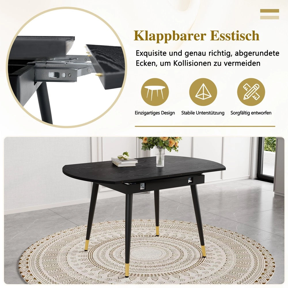 Tavolo da Pranzo Allungabile Rotondo/Ovale ¨C MINIMAL ¨C Piano MDF Nero/Noce, Gambe Metallo
