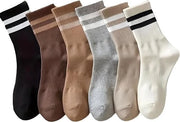 6 paia - calze - calze di cotone - calze per autunno e inverno - calze comode e durature - calze a righe per donne - calze comode di cotone per tempo libero per donne - calze carine - nero, grigio, bianco, moka, kaki, marrone chiaro