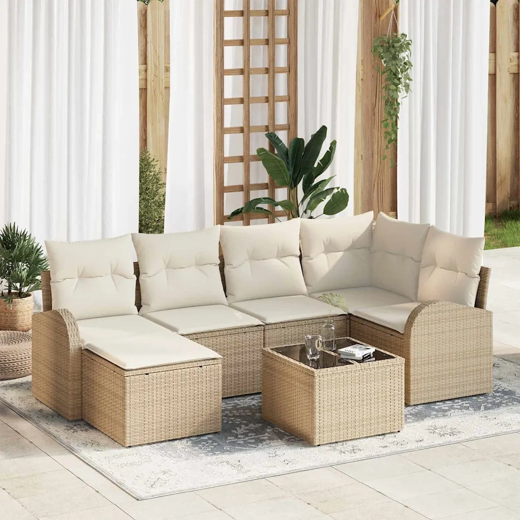 Set di divani con cuscino 7 pcs Beige e Bianco polyrattan 3354790