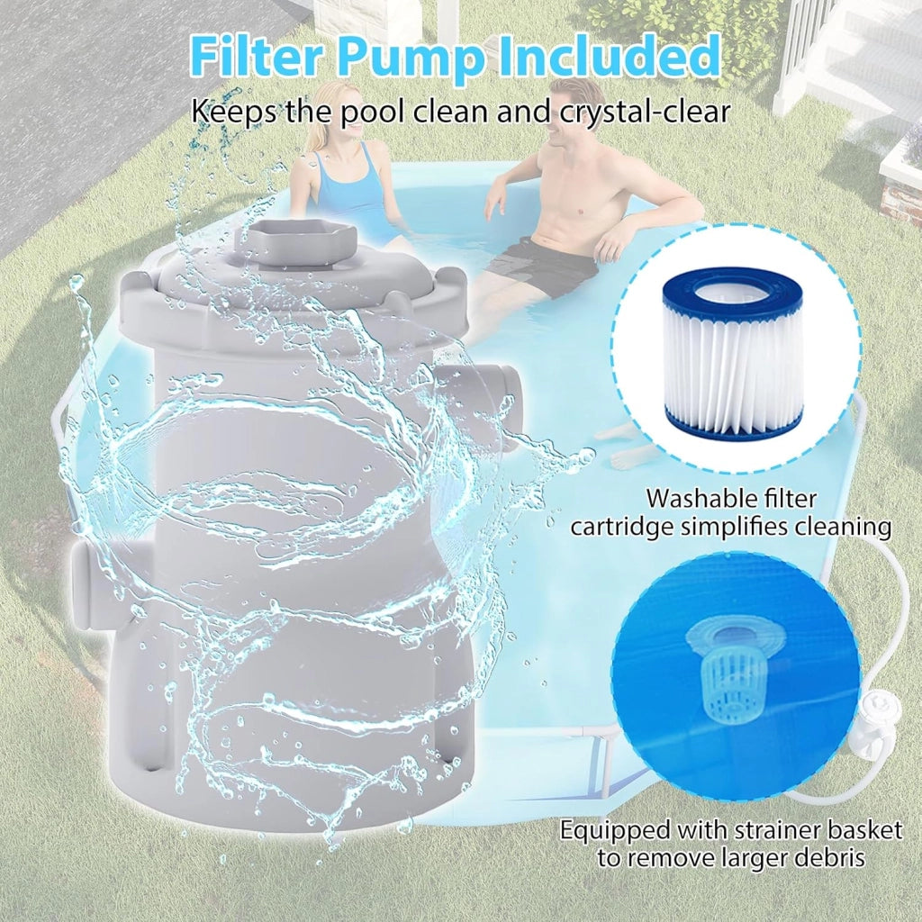 Piscina Fuori Terra, Piscina da Esterno Rotonda Ø360 X 76 CM, 6125L, Struttura in Metallo, PVC Resistente, con Pompa e Filtro, Blu